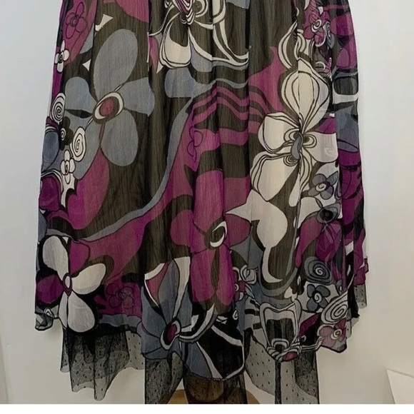 Lucy Collection Floral Midi Dress Purple Straps Black Mix Floaty V-Neck UK12 - Picture 12 of 14